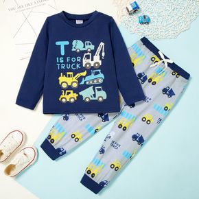 2-piece Toddler Boy Vehicle Letter Print Long-sleeve Tee and Elasticized Pants Set