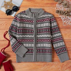 Kid Boy Christmas Geo Pattern Zipper Sweater jacket