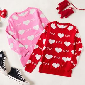 Kid Girl Sweet Letter Heart Print Knit Sweater