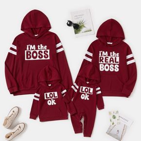 Letter Print Wine Red Family Matching Long-sleeve Hooded Sweatshirts