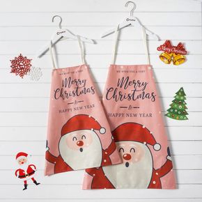 Christmas Cartoon Santa Claus and Letter Print Pink Aprons for Mom and Me