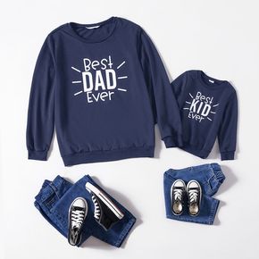 Letter Print Navy Long-sleeve Crewneck Sweatshirts for Dad and Me
