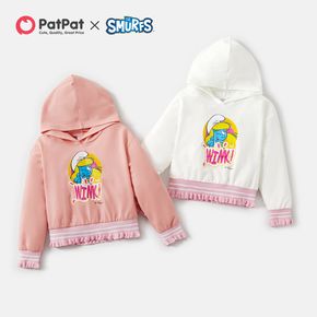 Smurfs Kid Girl Graphic Stripe Ruffle Hem Hoodie Sweatshirt