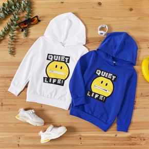 Kid Boy Face Emoji Letter Print Zipper Design Hoodie Sweatshirt