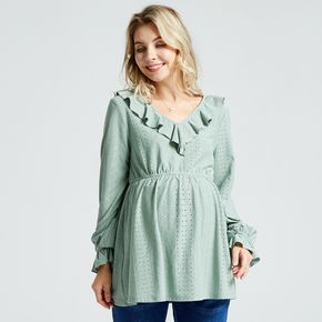 Maternity Lace Trim V Neck Long-sleeve T-shirt