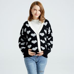 Maternity Heart-shaped Print Long-sleeve Button Placket Sweater