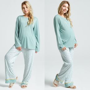 Maternity Green Floral Print Long-sleeve Pajamas