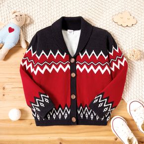 Toddler Boy Colorblock Button Design Striped Sweater