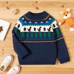 Toddler Boy Animal Tree Pattern Casual Sweater