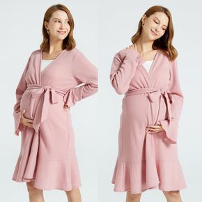 Maternity Pink Long-sleeve Belted Nightdress