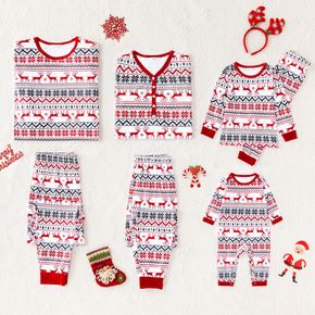 Christmas Deer and Snowflake Print Red Family Matching Long-sleeve Pajamas Set (Flame Resistant)