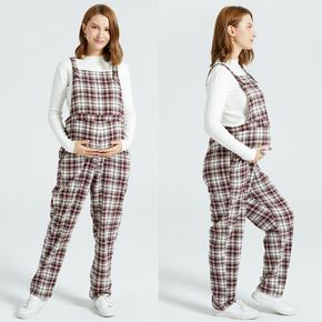 Maternity Plaid Print Overalls