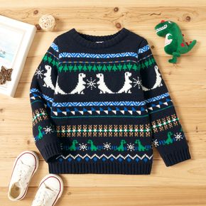Toddler Boy Dinosaur Geo Pattern Casual Sweater