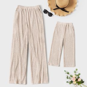 Solid Ribbed Wide Leg Casual Loose Pants Trousers for Mom and Me