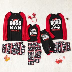 Christmas Santa Hat and Letter Print Family Matching Raglan Long-sleeve Pajamas Sets (Flame Resistant)