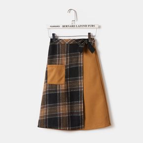 Kid Girl Bowknot Design Plaid Colorblock Vintage Skirt