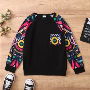 Kid Girl Geo Pattern Raglan Sleeve Pullover Sweatshirt