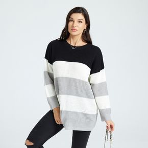 Maternity Color Contrast Round-collar Long-sleeve Sweater