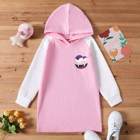 Kid Girl Face Graphic Print Raglan Sleeve Colorblock Hoodie Sweatshirt