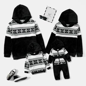 Christmas Snowflake Print Splicing Black Family Matching Fleece Long-sleeve Hoodies
