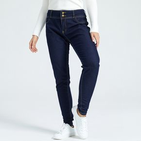 Women's Blue Button Fly Slim Denim Jeans
