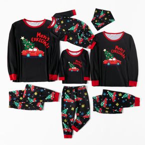 Christmas Car and Letter Print Black Family Matching Long-sleeve Pajamas Sets (Flame Resistant)
