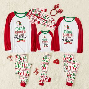 Christmas Elf and Letter Print Snug Fit Red Family Matching Long-sleeve Pajamas Sets