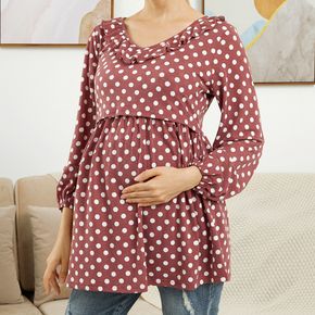 Nursing Polka Dots V Neck Long-sleeve Maternity Top