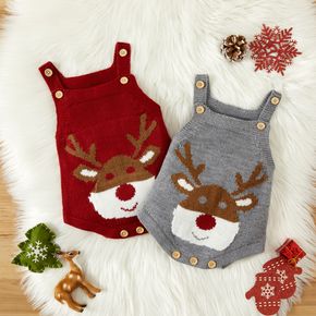 Christmas Reindeer Pattern Baby Girl Sleeveless Knitted Romper