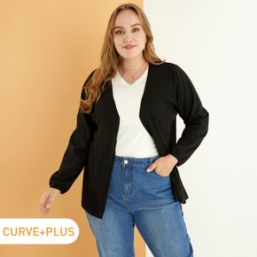 Women Plus Size Elegant Black Knit Cardigan