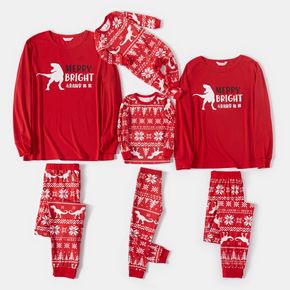 Ensembles de pyjamas à manches longues assortis à la famille rouge et à imprimé dinosaure de Noël