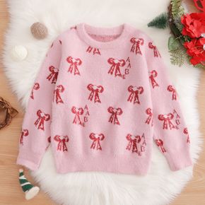 Kid Girl Bowknot Pattern Pink Sweater