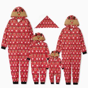 Christmas Deer Print Red Family Matching Long-sleeve Hooded Jumpsuits Pajamas Sets (Flame Resistant)