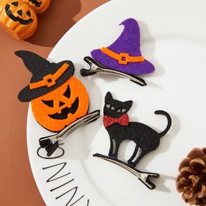 3-pack Halloween Cartoon Hair Clips Bat Pumpkin Ghost Cat Hat Design Hair Clips Costume Props for Halloween Party Supplies