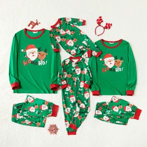 Christmas Santa and Reindeer Print Green Family Matching Long-sleeve Pajamas Sets (Flame Resistant)