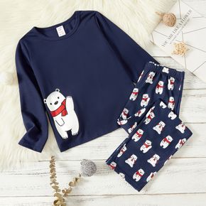 2-piece Kid Boy Bear Print Long-sleeve Top and Pants Pajamas Lounge Set