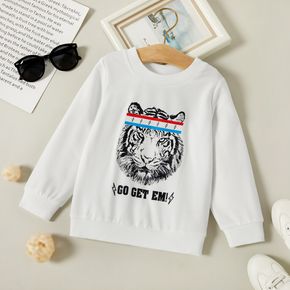 Toddler Boy Letter Animal Print White Pullover Sweatshirt