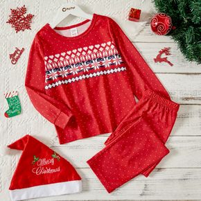 2-piece Kid Girl Christmas Polka dots Geo Pattern Long-sleeve Tee and Pants Pajamas Lounge Set
