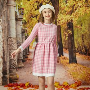 Kid Girl Sweet Plaid Knit Long-sleeve Dress