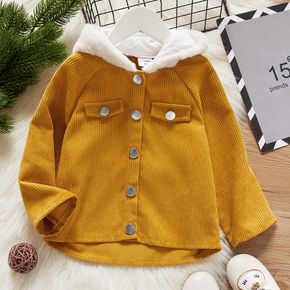 Toddler Girl Button Design Fuzzy Hooded Jacket