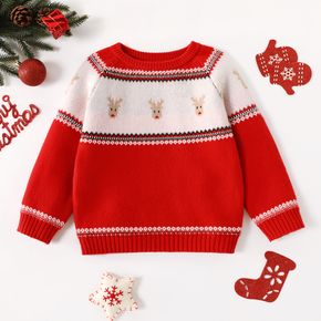Toddler Boy/Girl Christmas Animal Pattern Colorblock Sweater