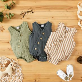 100% Cotton Striped or Solid Sleeveless Baby Romper