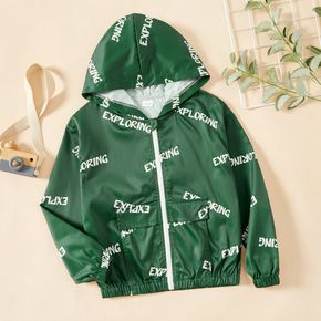 Kid Boy Letter Print Zipper Hooded Jacket