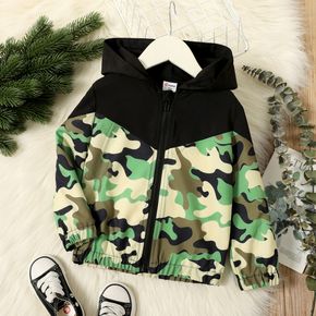 Toddler Boy Camouflage Print Colorblock Zipper Hooded Jacket