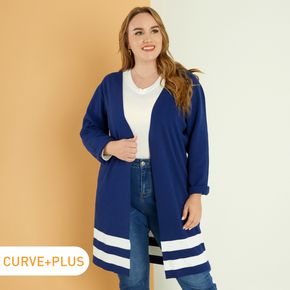 Women Plus Size Casual Striped Knit Midi Cardigan