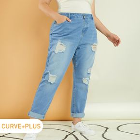 Women Plus Size Casual Ripped Denim Jeans