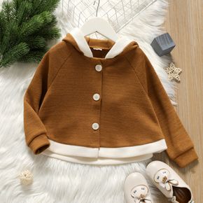 Toddler Girl Colorblock Pompom Button Design Hooded Jacket