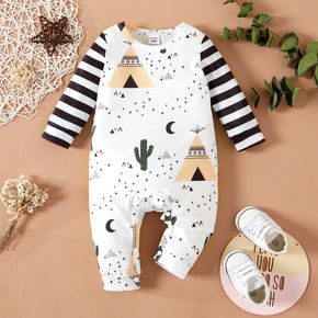 Baby Boy/Girl All Over Print Striped Long-sleeve Jumpsuit