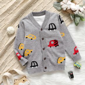 Toddler Boy Vehicle Pattern Button Design Sweater