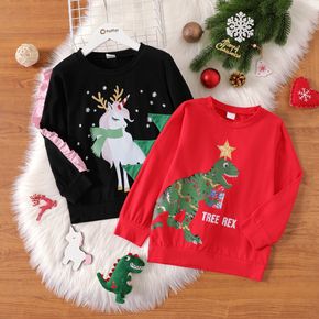 Kid Boy/Kid Girl Christmas Animal Dinosaur/Unicorn Print Spike Design /Ruffled Pullover Sweatshirt